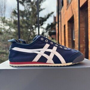 Onitsuka Tiger Mexico 66 Slip On Sneaker Shoes Flap, Navy Blue White Womens 6.5